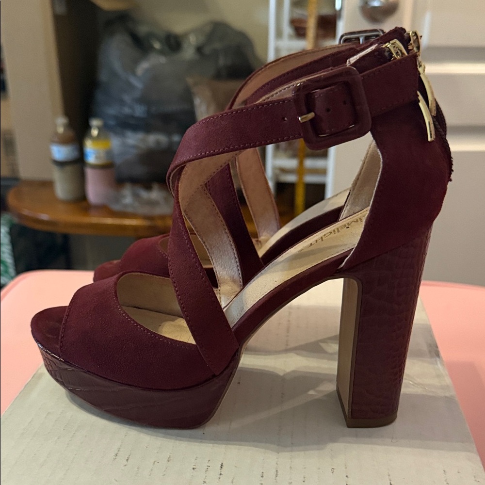 Limelight Elegant Burgundy Strappy Heels - Picture 2 of 10